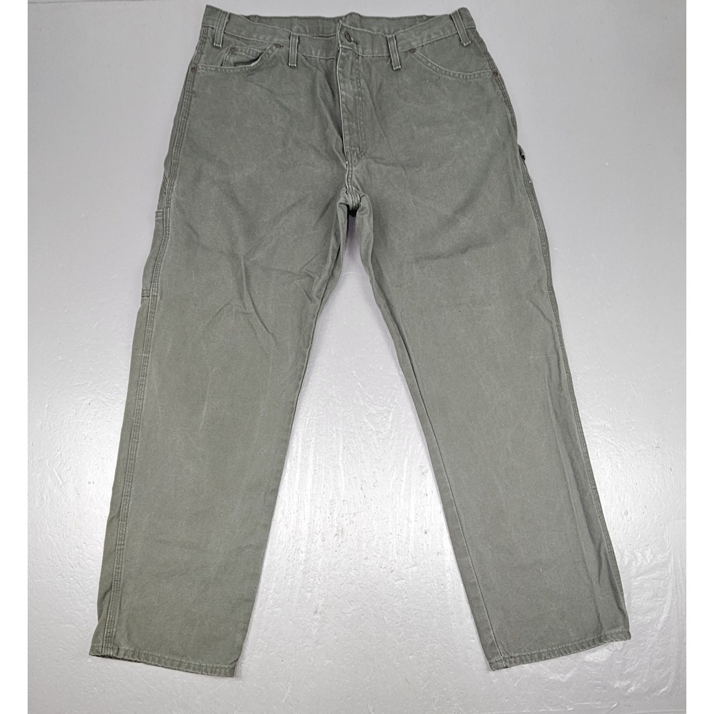 VTG Dickies Carpenter Pants Mens 38x32 Heavyweight Duck Canvas Rinsed Moss
